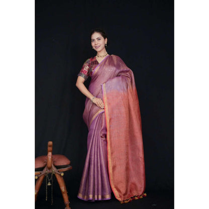 Isadora Life Womens Ombre Tassels Purple Pre-Draped Saree With Unstitched Blouse