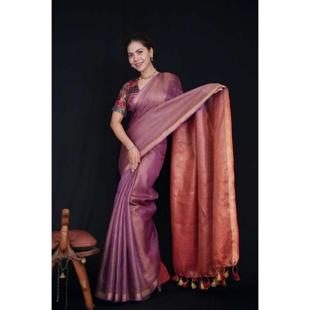 Isadora Life Womens Ombre Tassels Purple Pre-Draped Saree With Unstitched Blouse