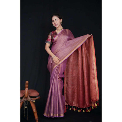 Isadora Life Womens Ombre Tassels Purple Pre-Draped Saree With Unstitched Blouse