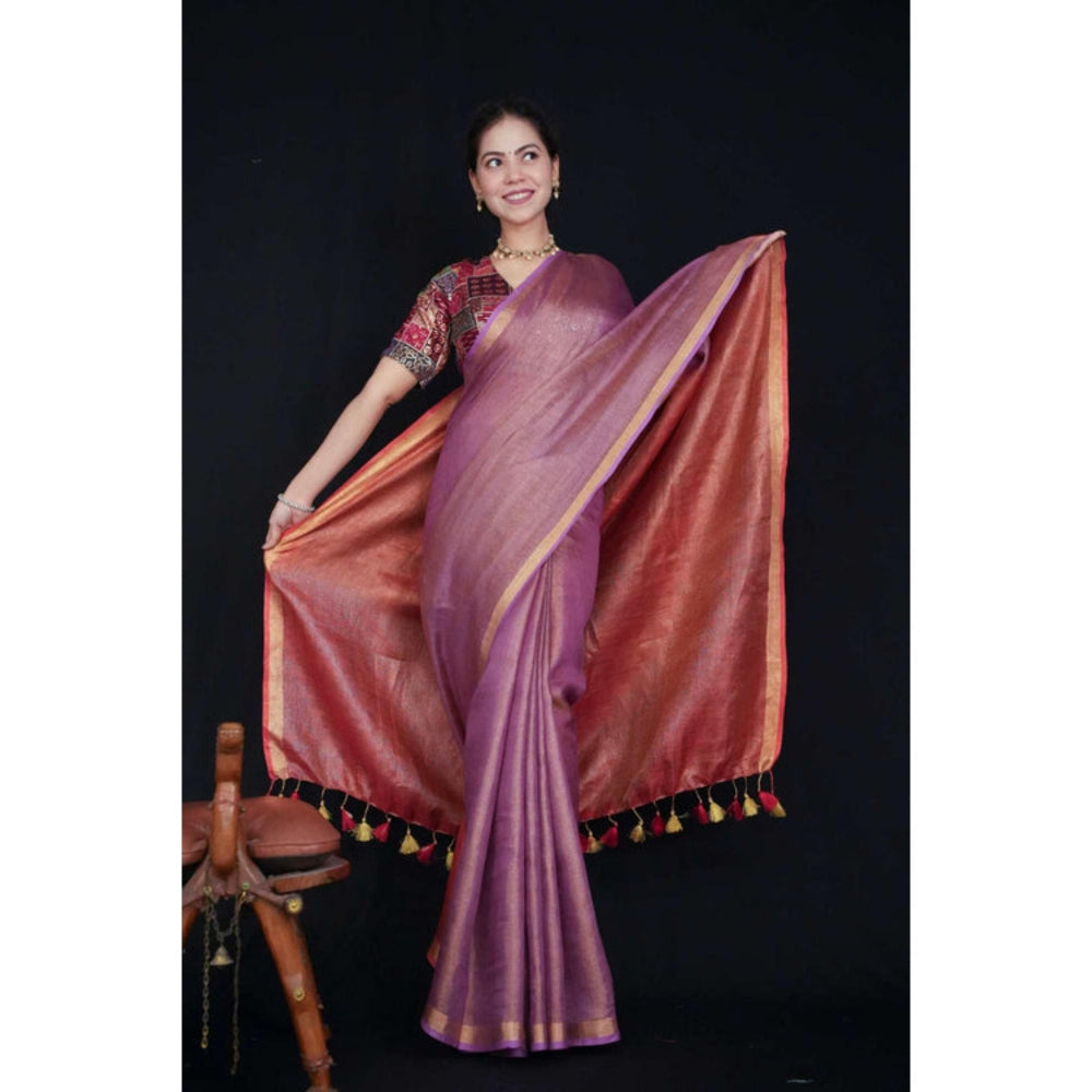 Isadora Life Womens Ombre Tassels Purple Pre-Draped Saree With Unstitched Blouse