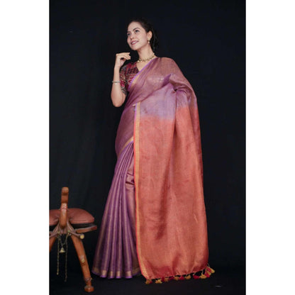 Isadora Life Womens Ombre Tassels Purple Pre-Draped Saree With Unstitched Blouse