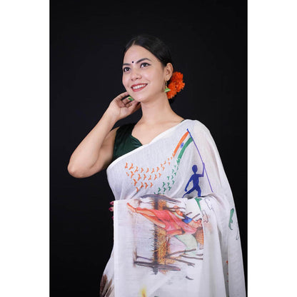 Isadora Life Womens Printed Multi-Color Pre-Draped Saree With Unstitched Blouse