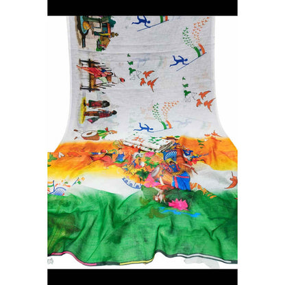 Isadora Life Womens Printed Multi-Color Pre-Draped Saree With Unstitched Blouse