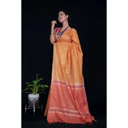 Isadora Life Womens Woven Tassels Orange Pre-Draped Saree With Unstitched Blouse