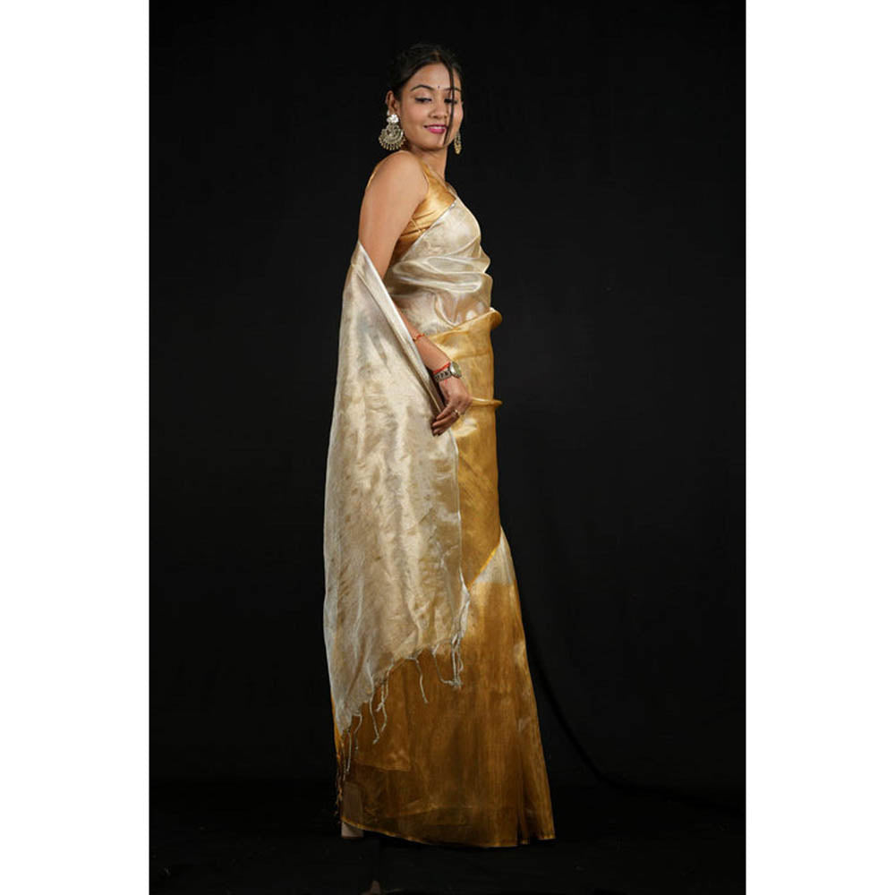 Isadora Life Womens Ombre Zari Multi-Color Pre-Draped Saree With Unstitched Blouse