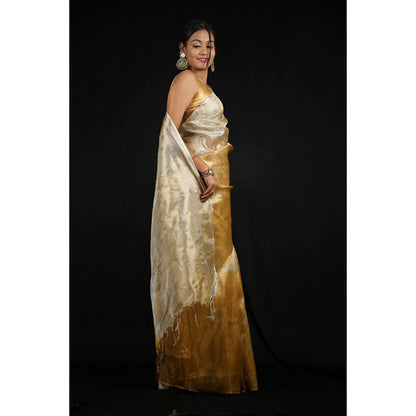 Isadora Life Womens Ombre Zari Multi-Color Pre-Draped Saree With Unstitched Blouse