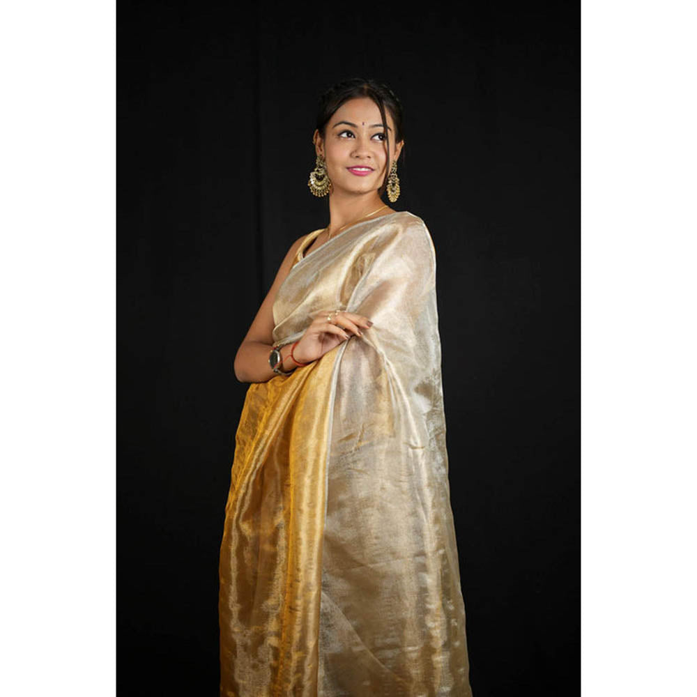 Isadora Life Womens Ombre Zari Multi-Color Pre-Draped Saree With Unstitched Blouse