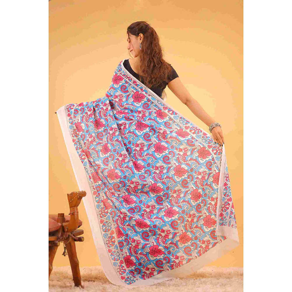 Isadora Life Womens Floral Printed Multi-Color Pre-Draped Saree With Unstitched Blouse