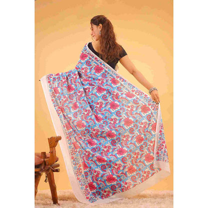 Isadora Life Womens Floral Printed Multi-Color Pre-Draped Saree With Unstitched Blouse