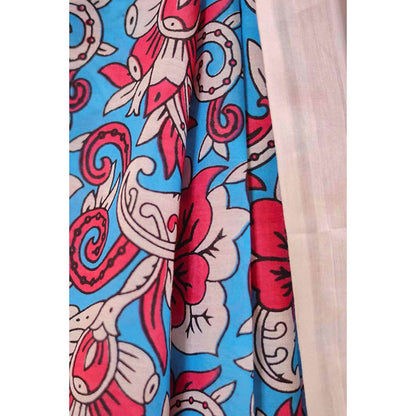 Isadora Life Womens Floral Printed Multi-Color Pre-Draped Saree With Unstitched Blouse