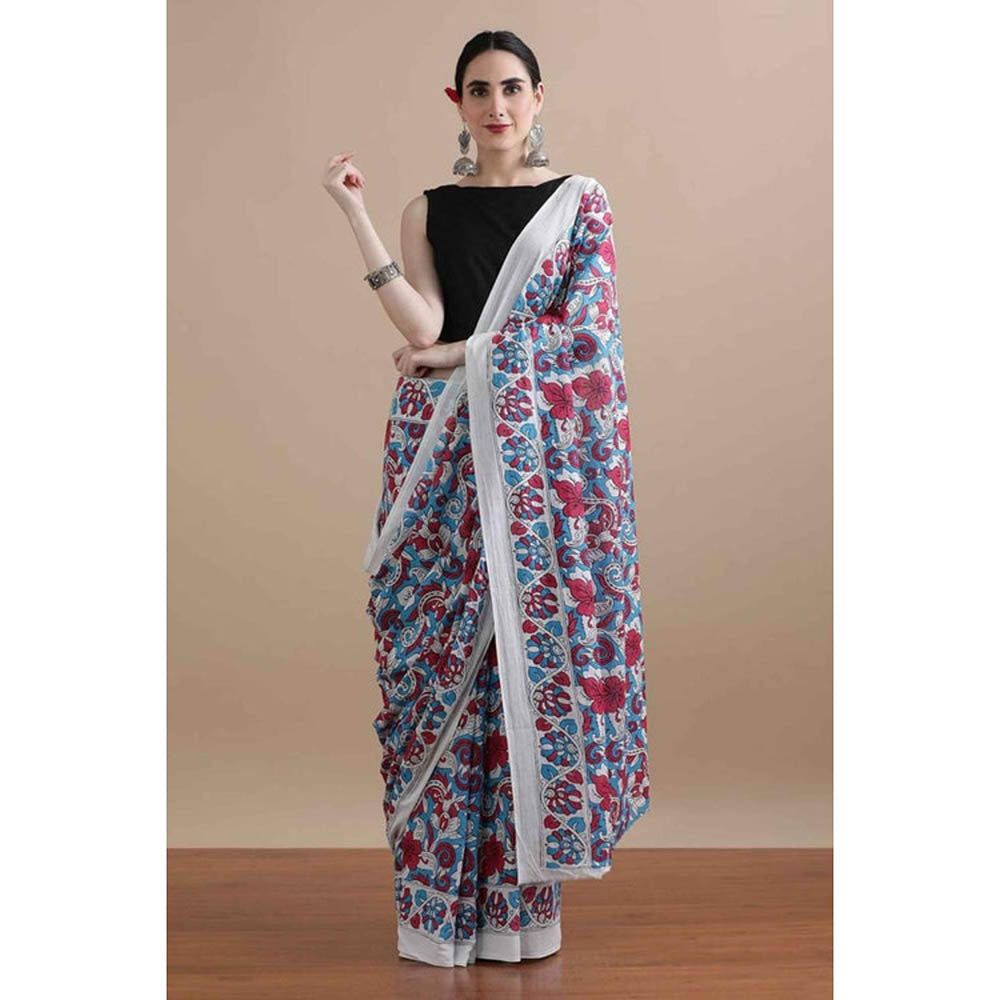 Isadora Life Womens Floral Printed Multi-Color Pre-Draped Saree With Unstitched Blouse
