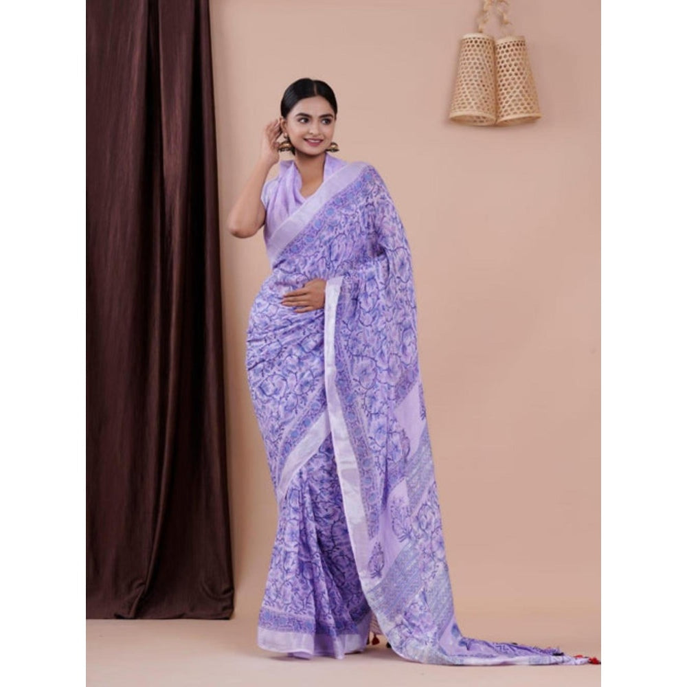 Isadora Life Womens Floral Tassels Lavender Pre-Draped Saree With Unstitched Blouse