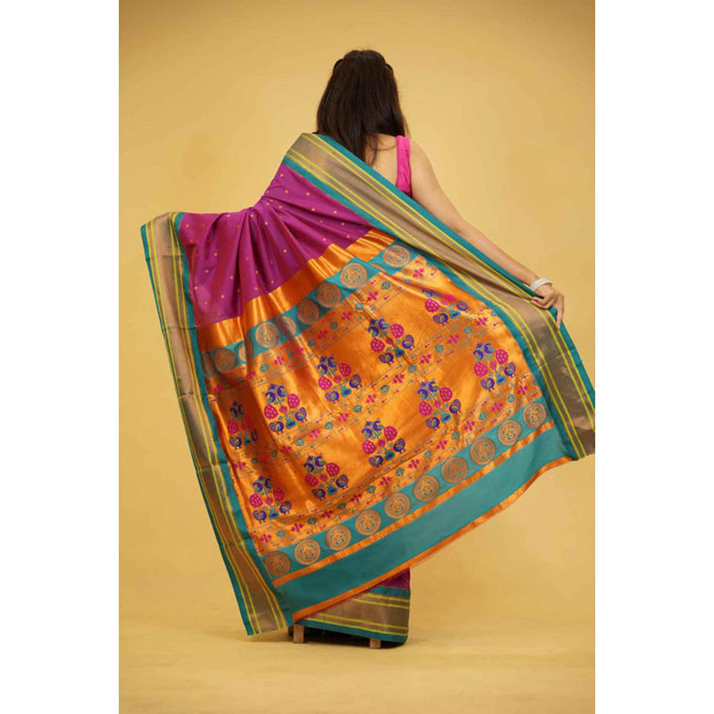 Isadora Life Womens Woven Zari Purple Pre-Draped Saree With Unstitched Blouse