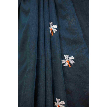 Isadora Life Womens Embroidered Tassels Teal Pre-Draped Saree With Unstitched Blouse