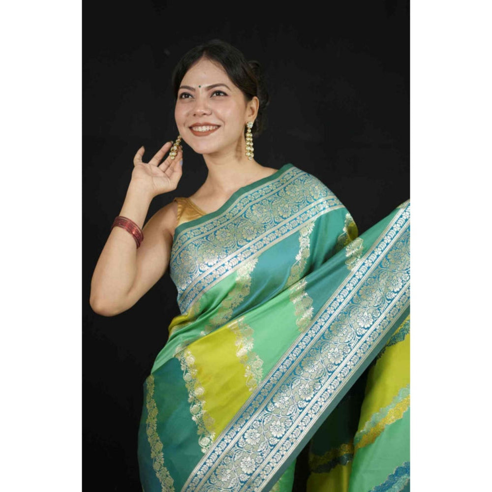 Isadora Life Womens Woven Zari Multi-Color Pre-Draped Saree With Unstitched Blouse