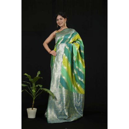 Isadora Life Womens Woven Zari Multi-Color Pre-Draped Saree With Unstitched Blouse