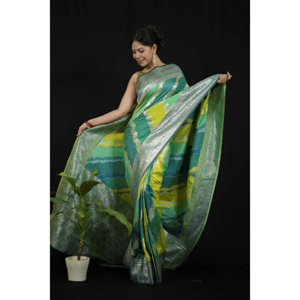 Isadora Life Womens Woven Zari Multi-Color Pre-Draped Saree With Unstitched Blouse