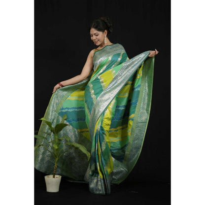 Isadora Life Womens Woven Zari Multi-Color Pre-Draped Saree With Unstitched Blouse
