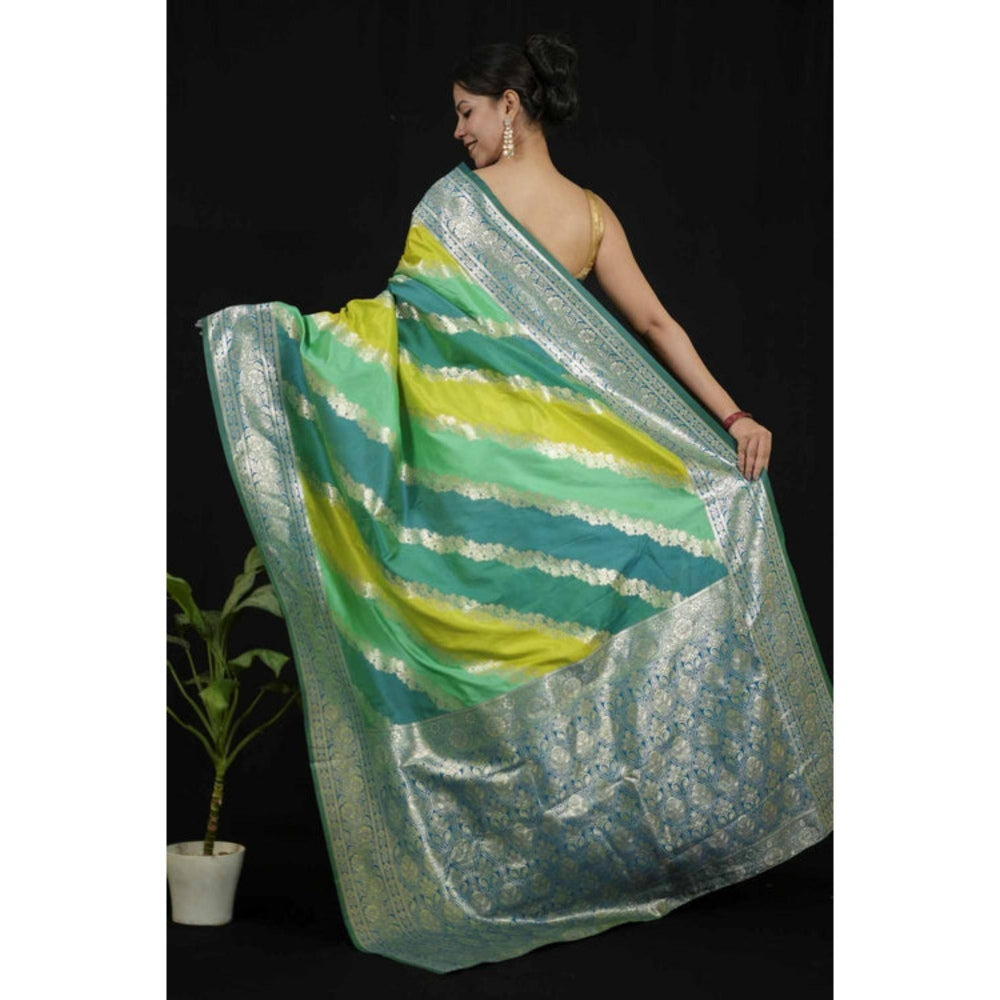 Isadora Life Womens Woven Zari Multi-Color Pre-Draped Saree With Unstitched Blouse