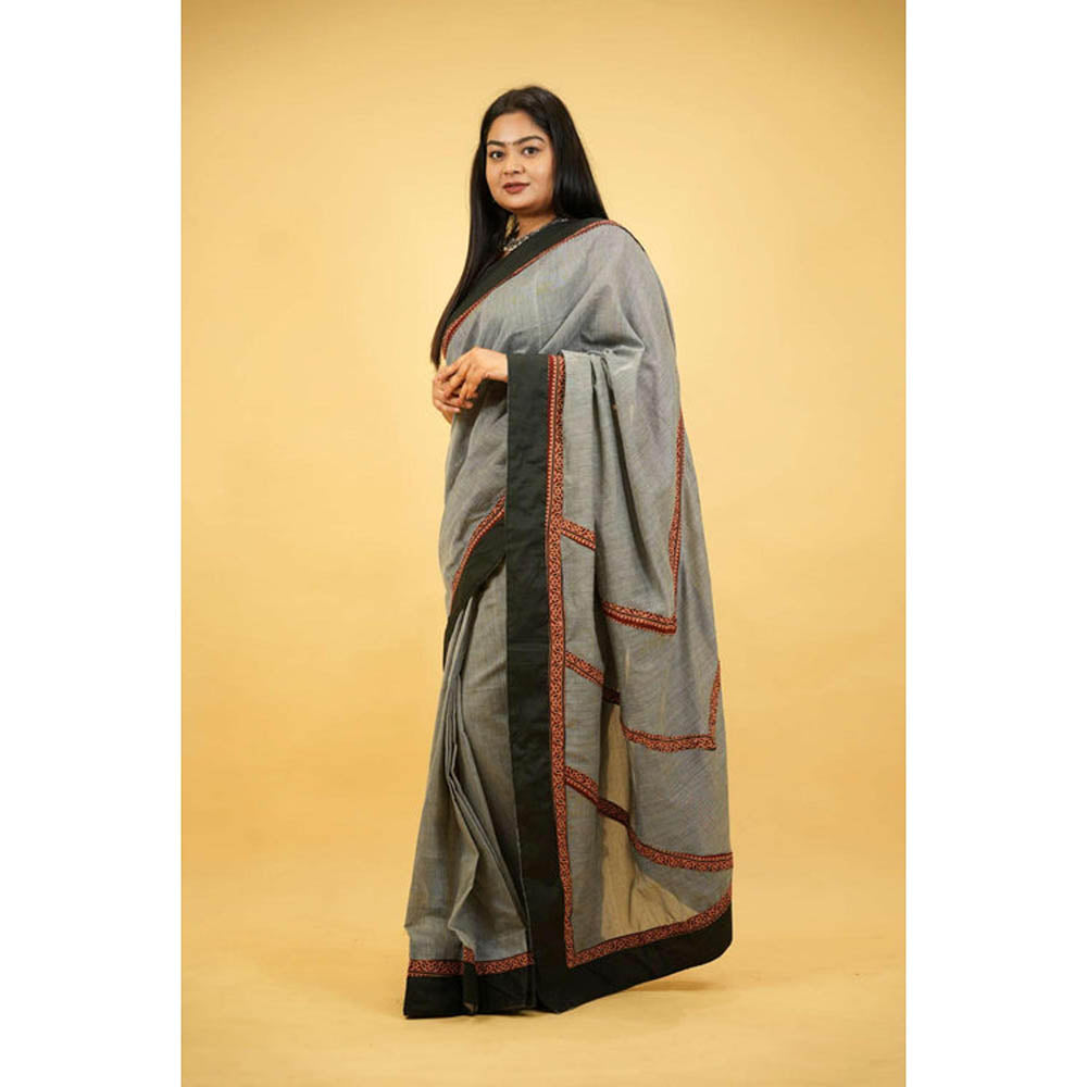 Isadora Life Womens Printed Grey Pre-Draped Saree With Unstitched Blouse