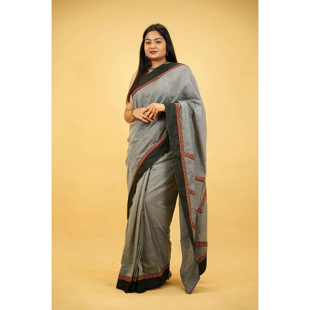 Isadora Life Womens Printed Grey Pre-Draped Saree With Unstitched Blouse