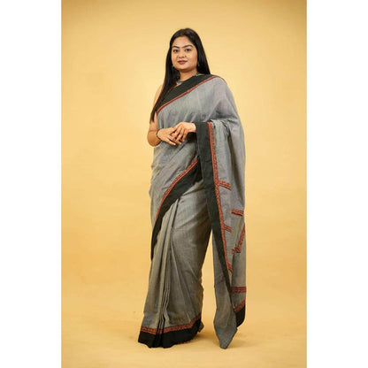 Isadora Life Womens Printed Grey Pre-Draped Saree With Unstitched Blouse