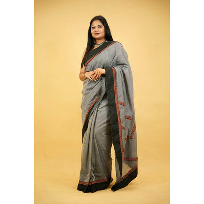 Isadora Life Womens Printed Grey Pre-Draped Saree With Unstitched Blouse