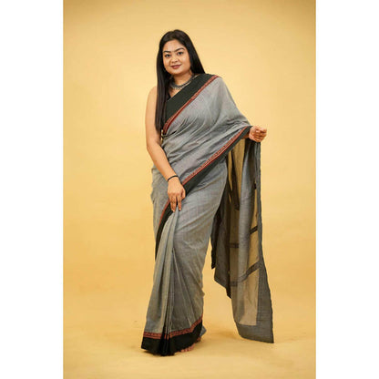 Isadora Life Womens Printed Grey Pre-Draped Saree With Unstitched Blouse