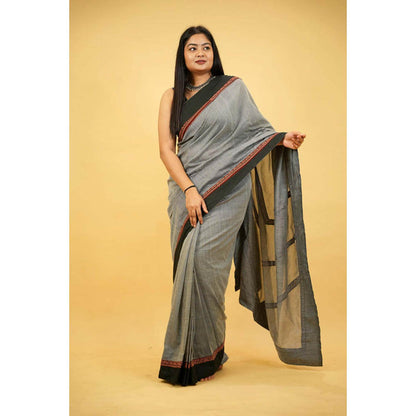 Isadora Life Womens Printed Grey Pre-Draped Saree With Unstitched Blouse