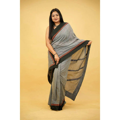 Isadora Life Womens Printed Grey Pre-Draped Saree With Unstitched Blouse