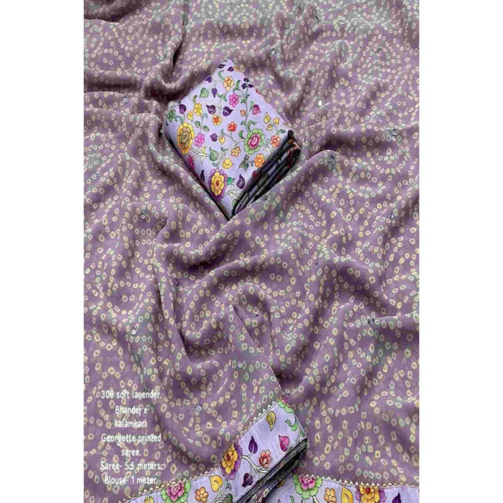 Isadora Life Womens Bandhani Printed Grey Pre-Draped Saree With Unstitched Blouse