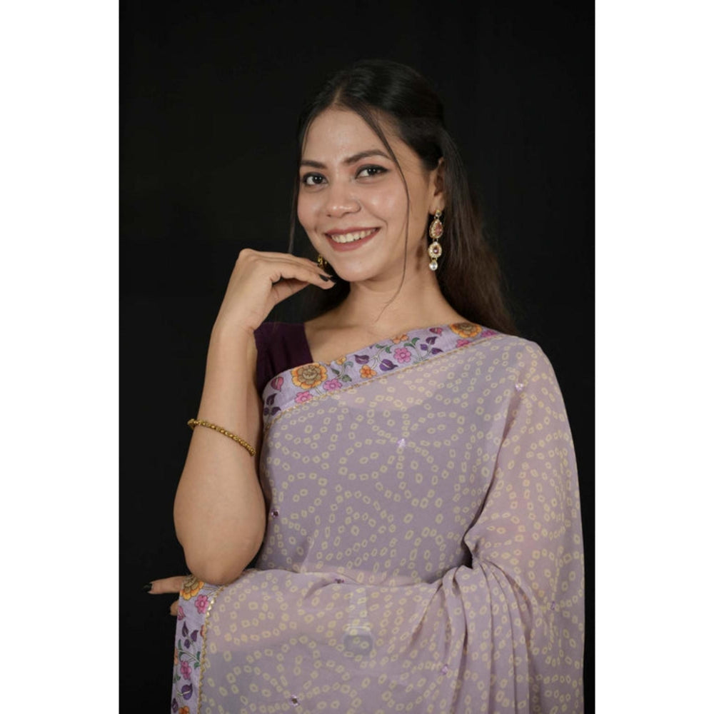 Isadora Life Womens Bandhani Printed Grey Pre-Draped Saree With Unstitched Blouse