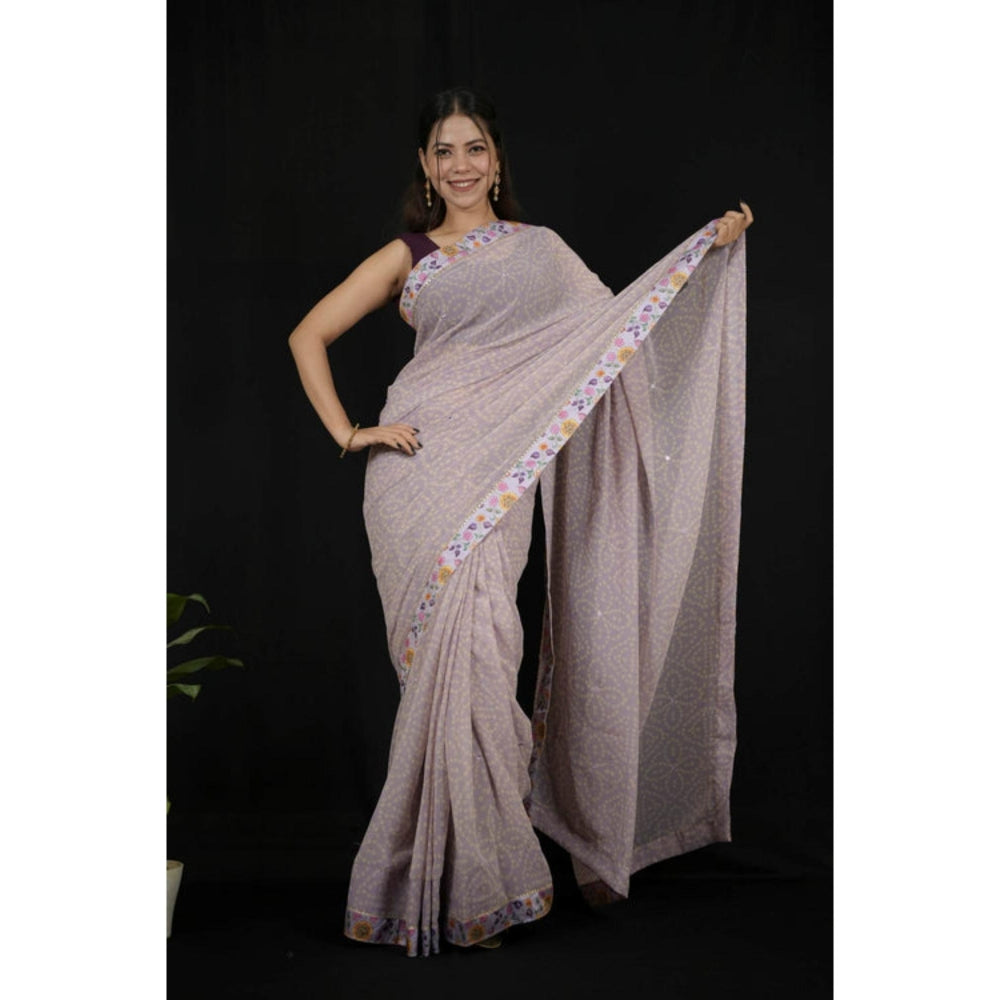 Isadora Life Womens Bandhani Printed Grey Pre-Draped Saree With Unstitched Blouse