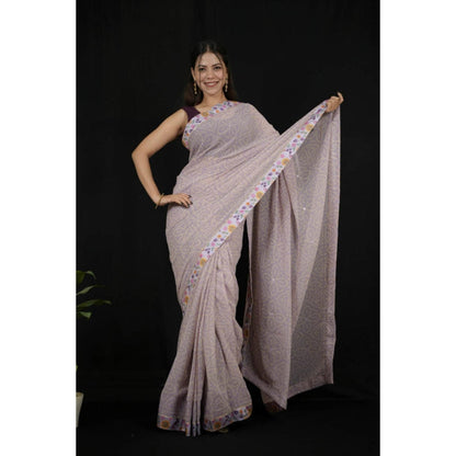 Isadora Life Womens Bandhani Printed Grey Pre-Draped Saree With Unstitched Blouse