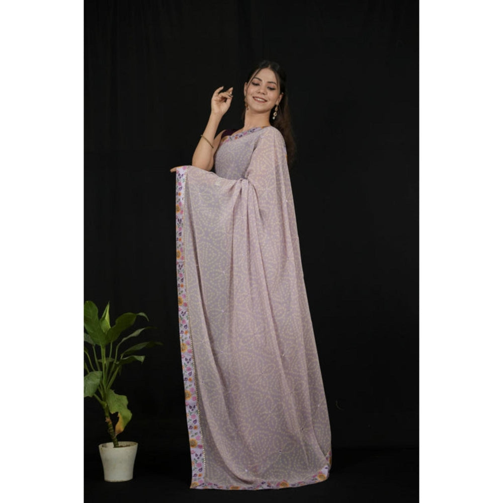 Isadora Life Womens Bandhani Printed Grey Pre-Draped Saree With Unstitched Blouse