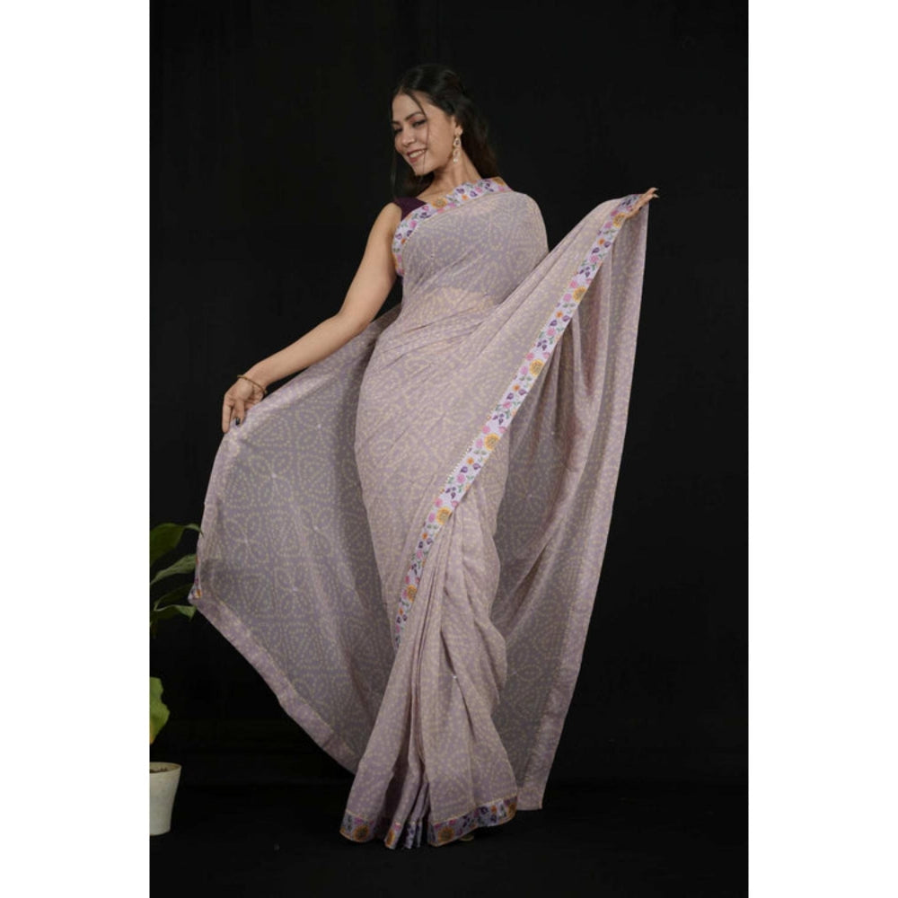 Isadora Life Womens Bandhani Printed Grey Pre-Draped Saree With Unstitched Blouse