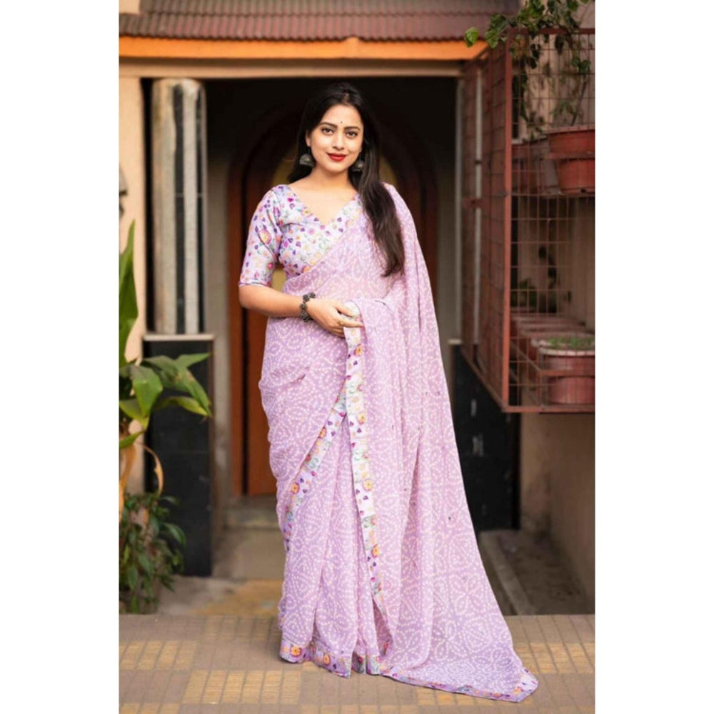 Isadora Life Womens Bandhani Printed Grey Pre-Draped Saree With Unstitched Blouse