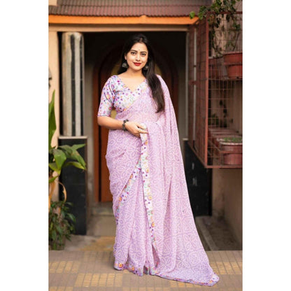 Isadora Life Womens Bandhani Printed Grey Pre-Draped Saree With Unstitched Blouse