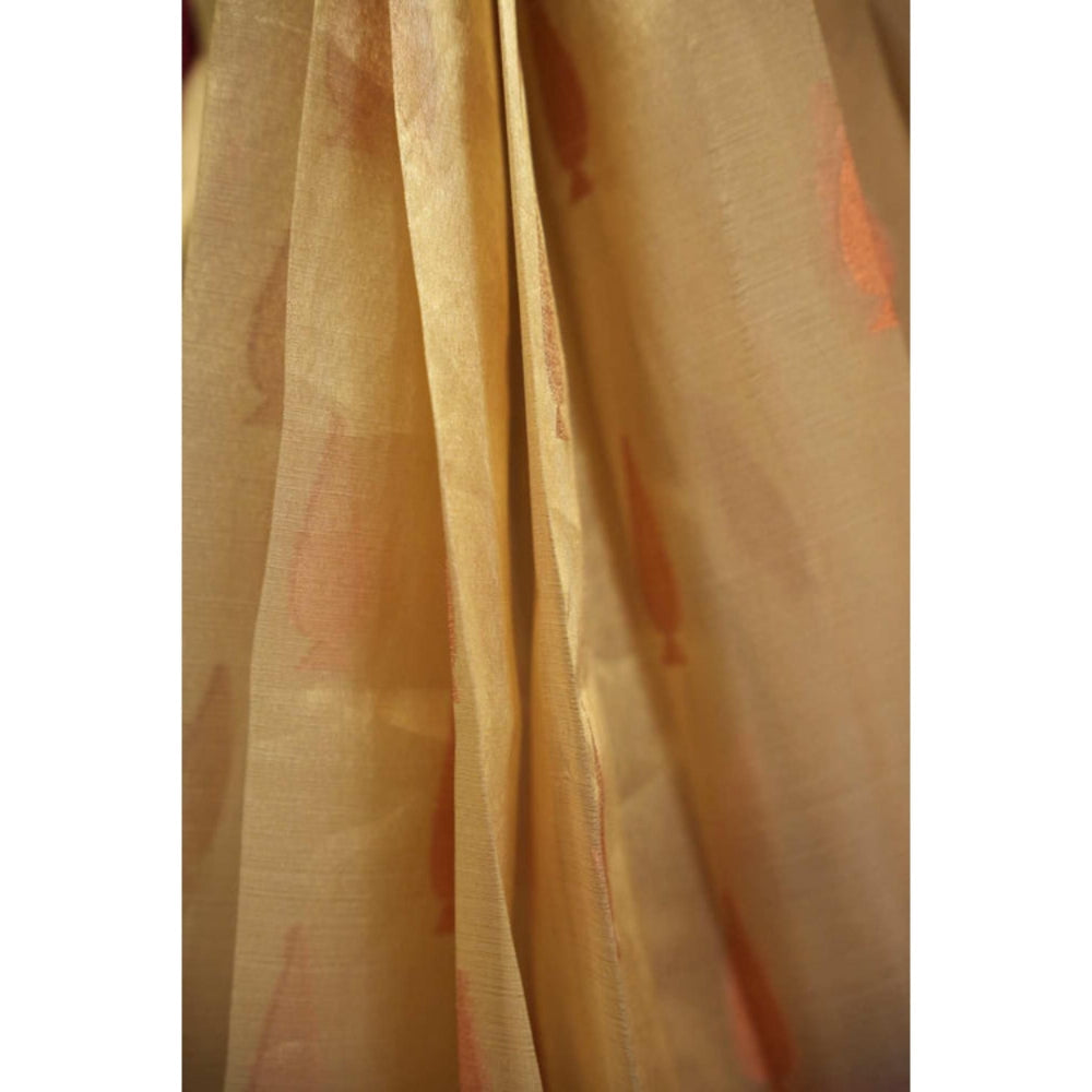 Isadora Life Womens Woven Zari Beige Pre-Draped Saree With Unstitched Blouse