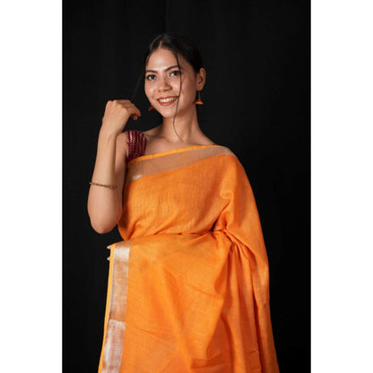 Isadora Life Womens Solid Tassels Orange Pre-Draped Saree With Unstitched Blouse