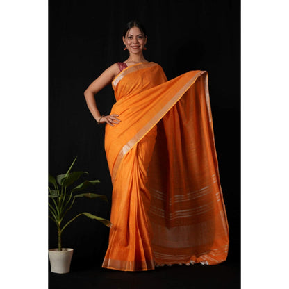 Isadora Life Womens Solid Tassels Orange Pre-Draped Saree With Unstitched Blouse