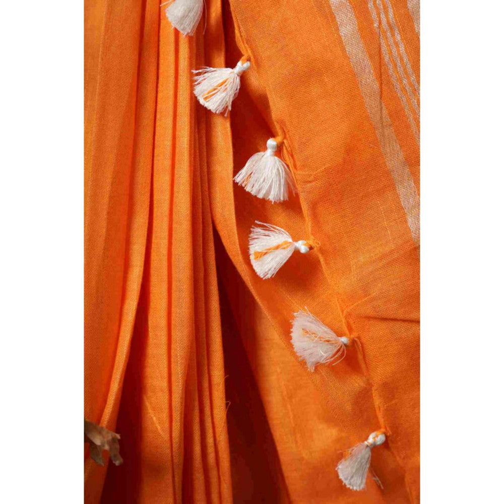 Isadora Life Womens Solid Tassels Orange Pre-Draped Saree With Unstitched Blouse