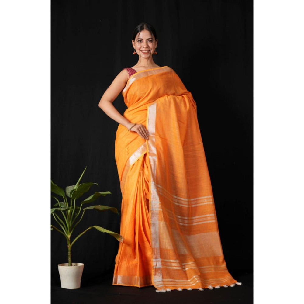Isadora Life Womens Solid Tassels Orange Pre-Draped Saree With Unstitched Blouse