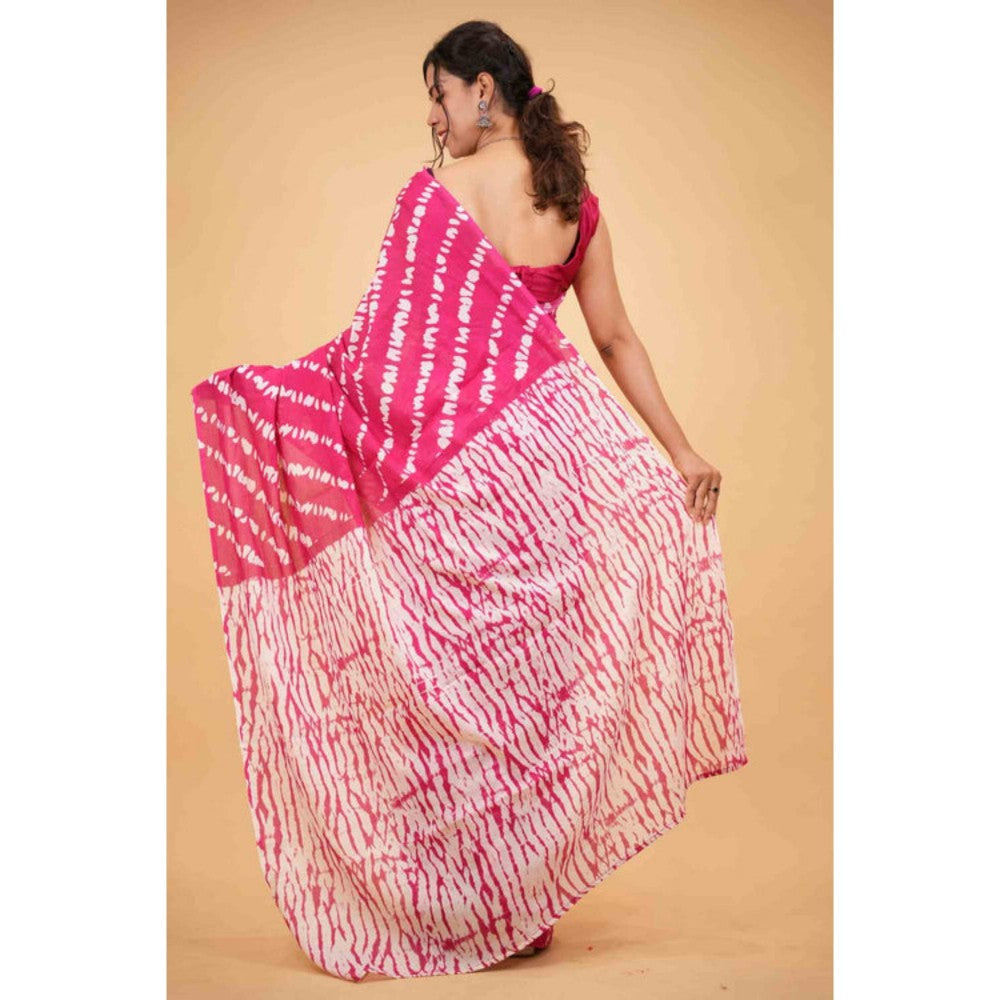 Isadora Life Womens Leheriya Pink Pre-Draped Saree With Unstitched Blouse