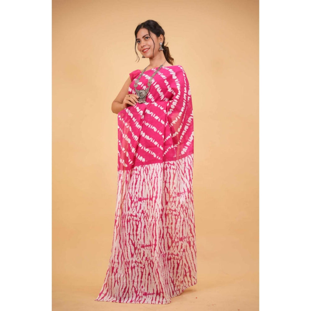Isadora Life Womens Leheriya Pink Pre-Draped Saree With Unstitched Blouse