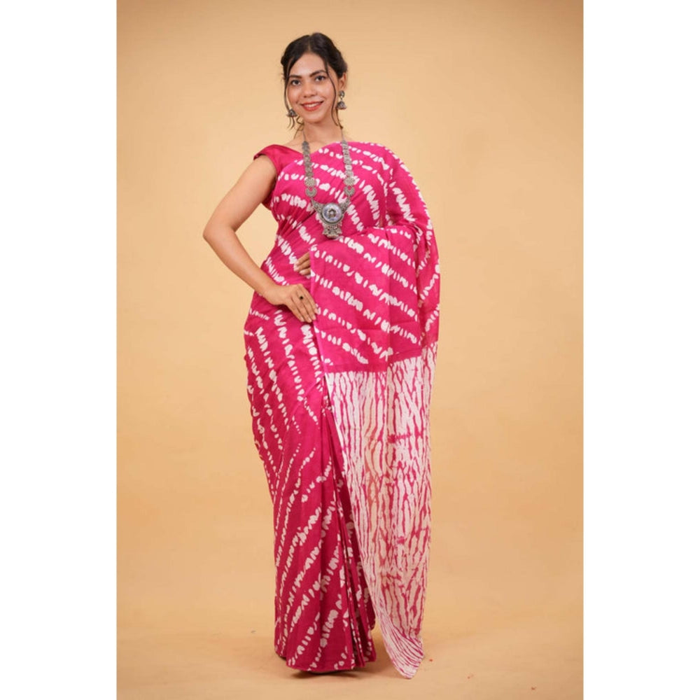 Isadora Life Womens Leheriya Pink Pre-Draped Saree With Unstitched Blouse