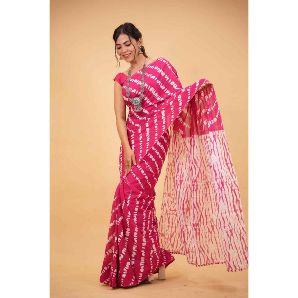 Isadora Life Womens Leheriya Pink Pre-Draped Saree With Unstitched Blouse