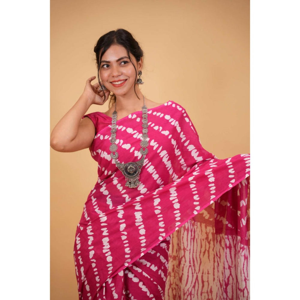 Isadora Life Womens Leheriya Pink Pre-Draped Saree With Unstitched Blouse