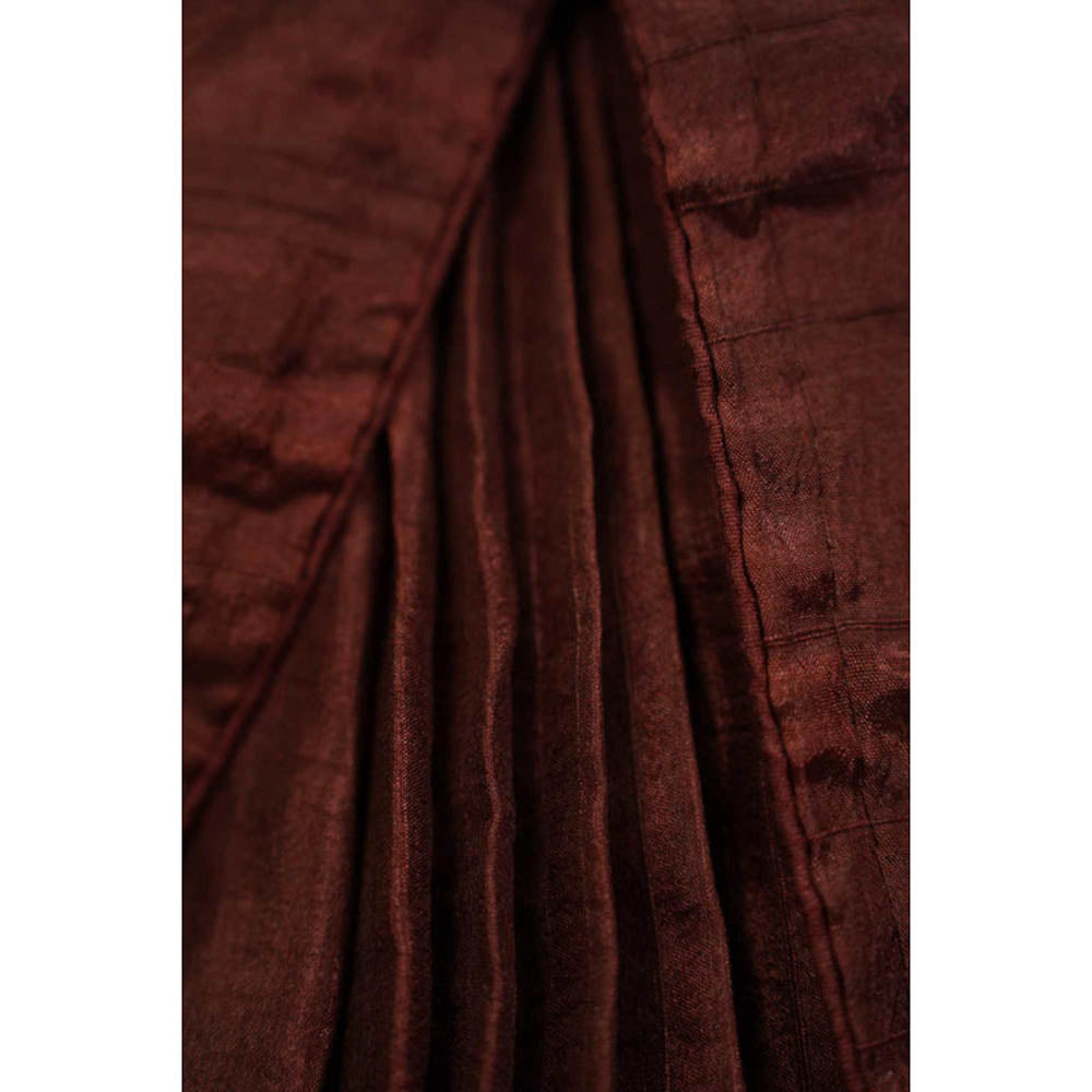 Isadora Life Womens Embroidered Tassels Brown Pre-Draped Saree With Unstitched Blouse