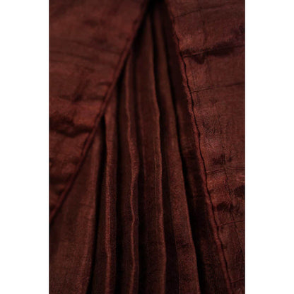 Isadora Life Womens Embroidered Tassels Brown Pre-Draped Saree With Unstitched Blouse